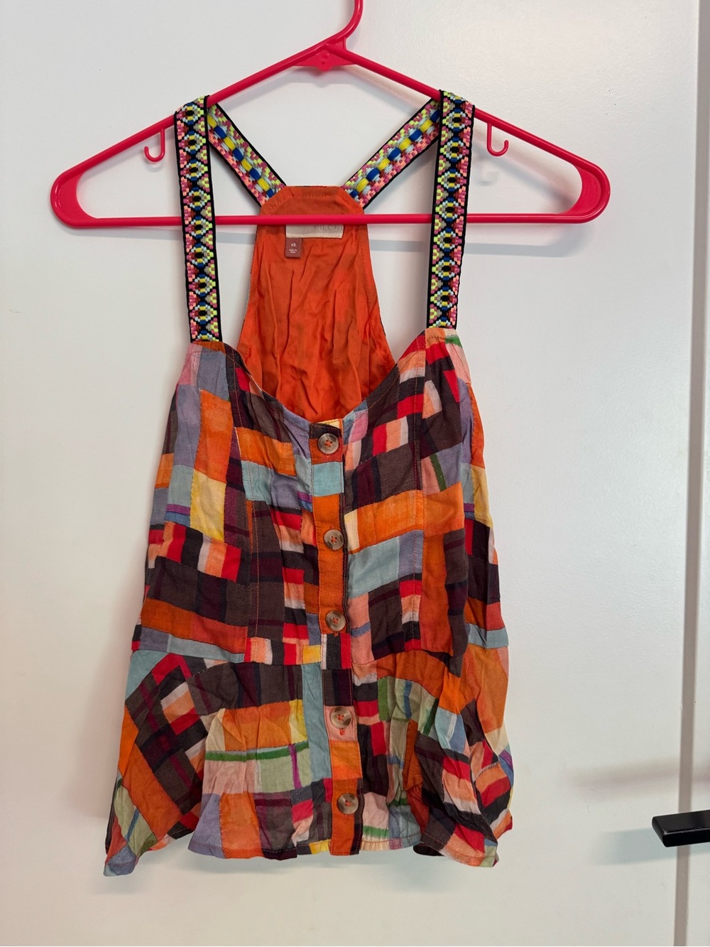 Pilcro Orange Tank with Multicolor Braided Straps, XS